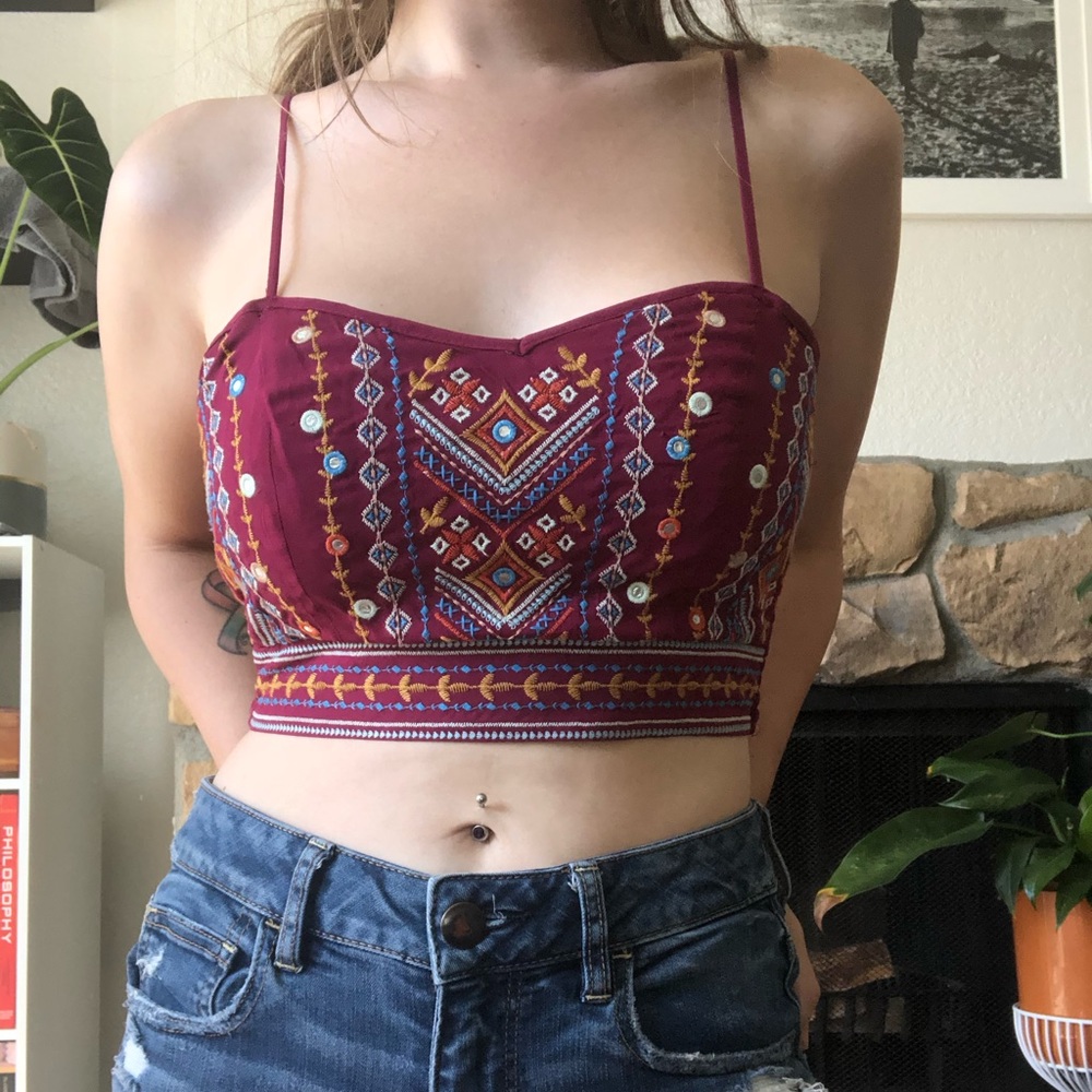 Embroidered boho crop top